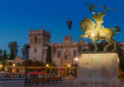 image of balboa park at night