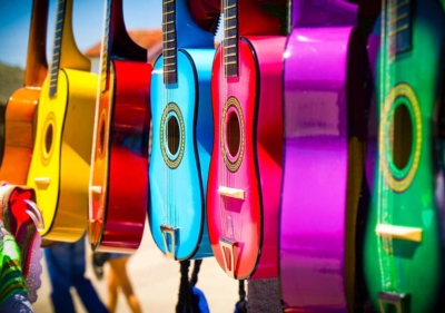 Image of colorful guitars