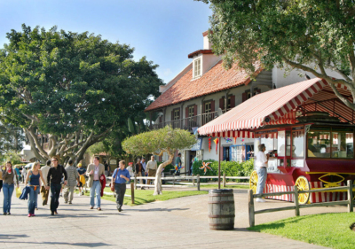 visitors walking at seaport village on a sunny day